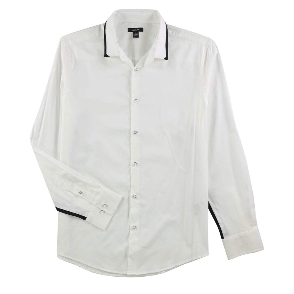 Alfani Men's Regular Fit Menlo Contrast Cotton Shirt White Black Small